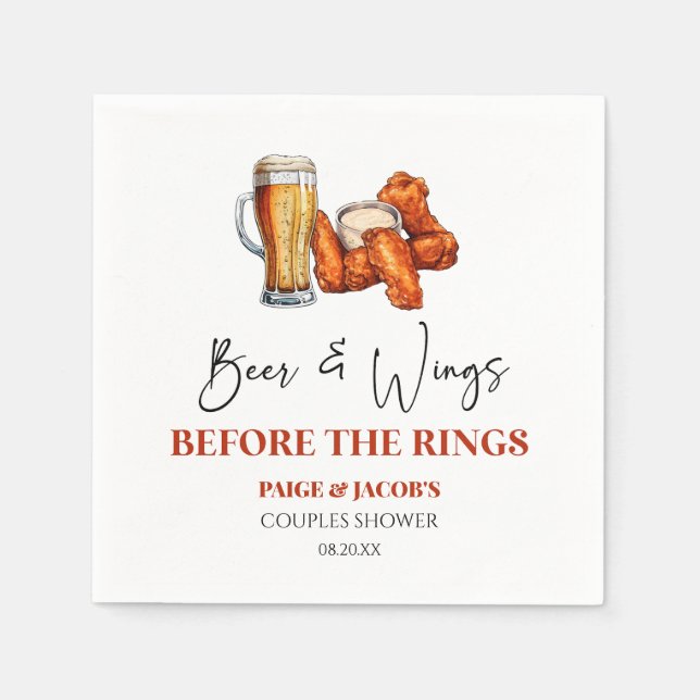 Servilleta De Papel Beer and Wings Before The Rings Couples Shower (Anverso)