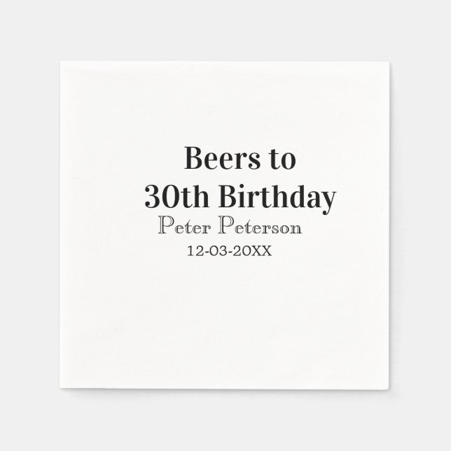 Servilleta De Papel Beers to 30th birthday name date man stylishSimple (Anverso)