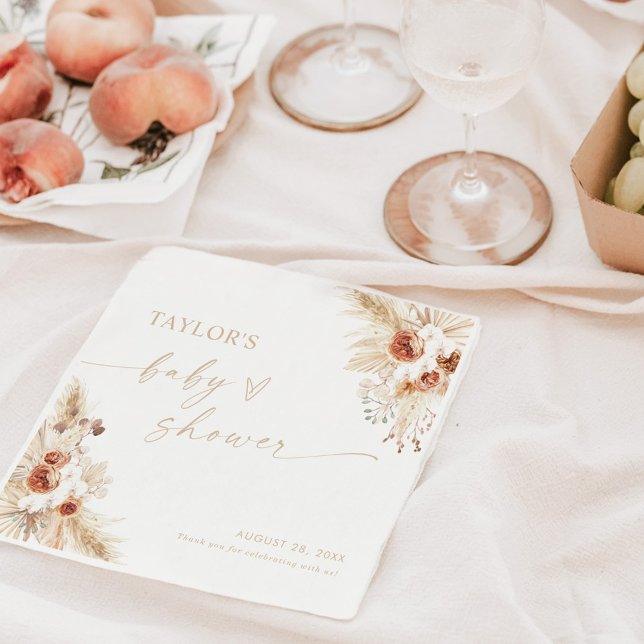 Servilleta De Papel Beige Boho Pampas Grass Baby Shower (Subido por el creador)