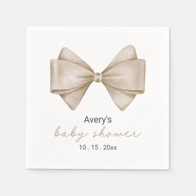 Servilleta De Papel Beige Bow Modern Boho Baby Shower Napkins (Anverso)