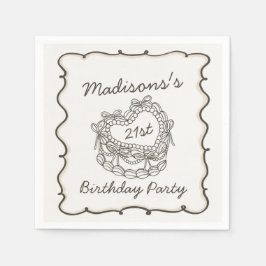 Servilleta De Papel Beige Bow Retro Heart Coquette Cake Cumpleaños