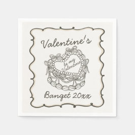 Servilleta De Papel Beige Bow Retro Heart Coquette Cake Valentines