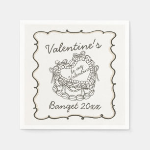 Servilleta De Papel Beige Bow Retro Heart Coquette Cake Valentines