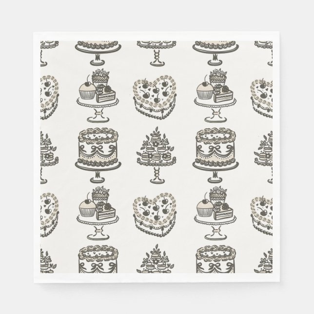 Servilleta De Papel Beige Bow Retro Heart Coquette Cake Valentines (Anverso)