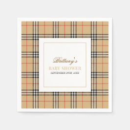 Servilleta De Papel Beige Check Plaid Baby Shower