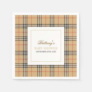Servilleta De Papel Beige Check Plaid Baby Shower