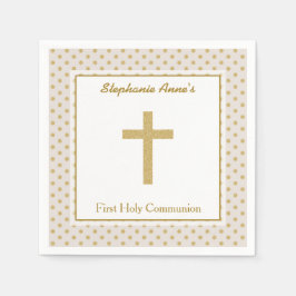 Servilleta De Papel Beige de la comunión con puntos de polka de oro