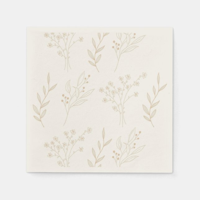 Servilleta De Papel Beige Floral Boho Boda (Anverso)