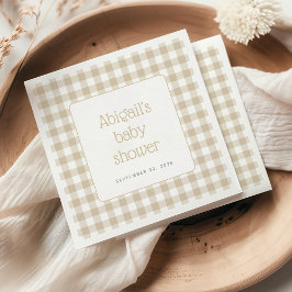 Servilleta De Papel Beige Gingham Check Rustic Baby Shower