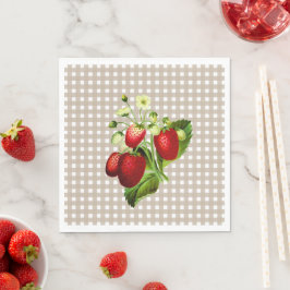 Servilleta De Papel Beige Gingham & Strawberries Luncheon