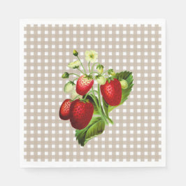 Servilleta De Papel Beige Gingham & Strawberries Luncheon
