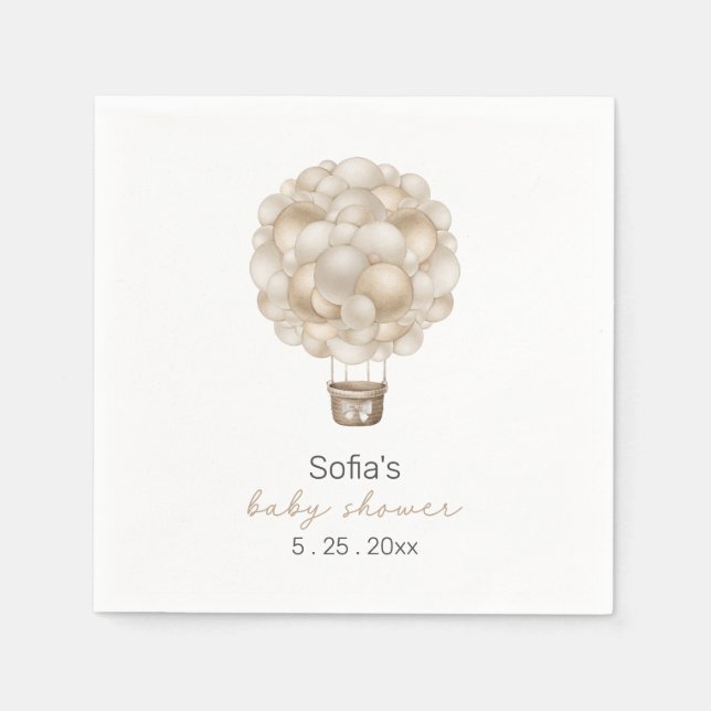 Servilleta De Papel Beige Hot Air Balloon Boho Baby Shower (Anverso)
