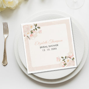 Servilleta De Papel Beige Pink Floral Pattern Bridal Shower