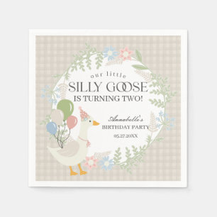 Servilleta De Papel Beige Silly Goose Floral Gingham Cumpleaños