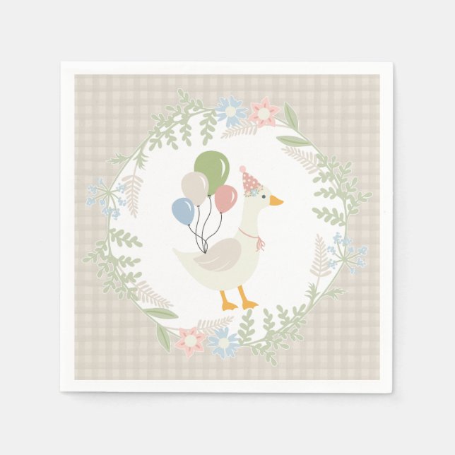 Servilleta De Papel Beige Silly Goose Floral Gingham Paper (Anverso)
