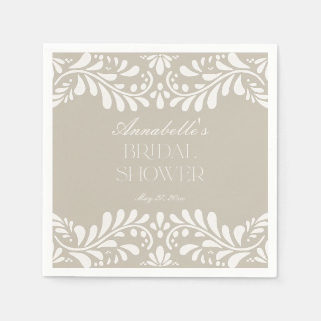 Servilleta De Papel Beige Talavera Tile Español Fiesta Bridal Ducha (Anverso)