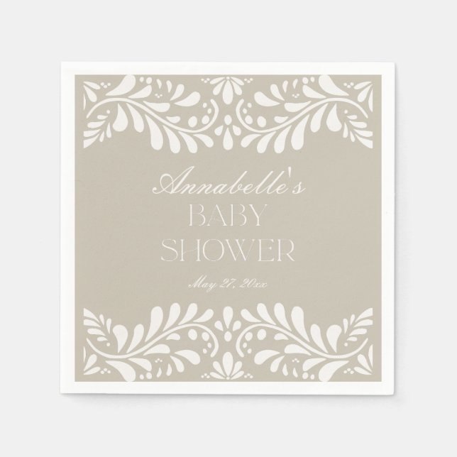 Servilleta De Papel Beige Talavera Tile Spanish Fiesta Baby Shower (Anverso)