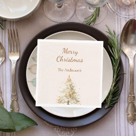 Servilleta De Papel Beige tree snow script Christmas luncheon