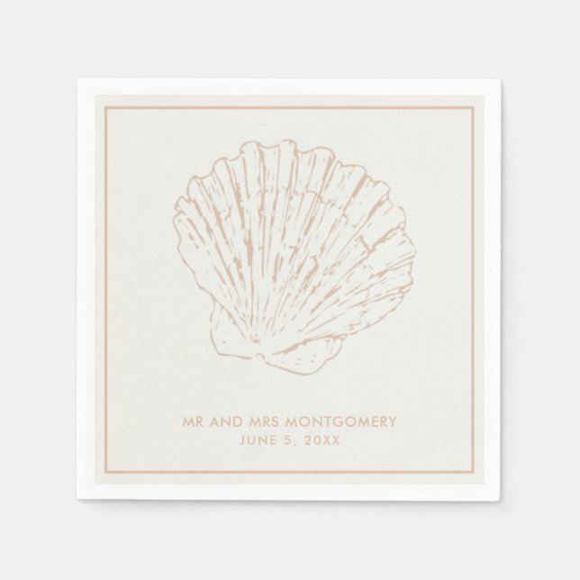 Servilleta De Papel Beis Seashell Beach Wedding Napkins (Anverso)