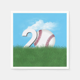 Servilleta De Papel Béisbol cumpleaños 20 en hierba verde