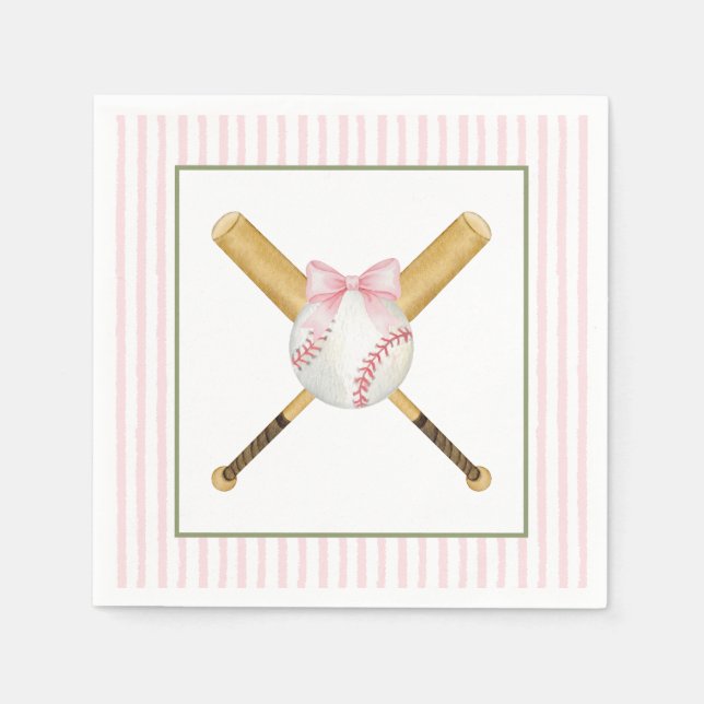 Servilleta De Papel Béisbol de franja rosa  (Anverso)