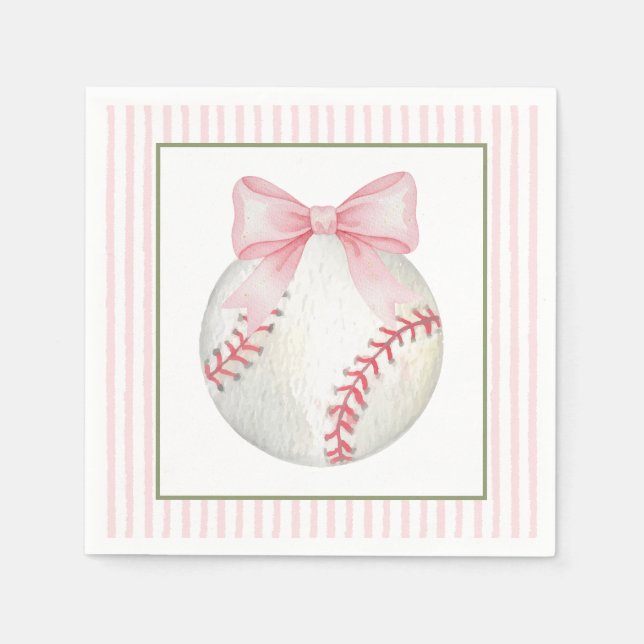 Servilleta De Papel Béisbol de franja rosa  (Anverso)