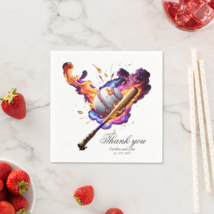 Servilleta De Papel Béisbol en llamas.