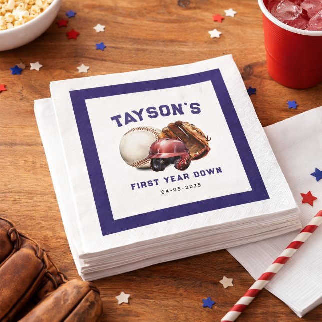 Servilleta De Papel Béisbol Primer Año Abajo Primer Cumpleaños (Baseball First Year Down 1st Birthday Paper napkins)
