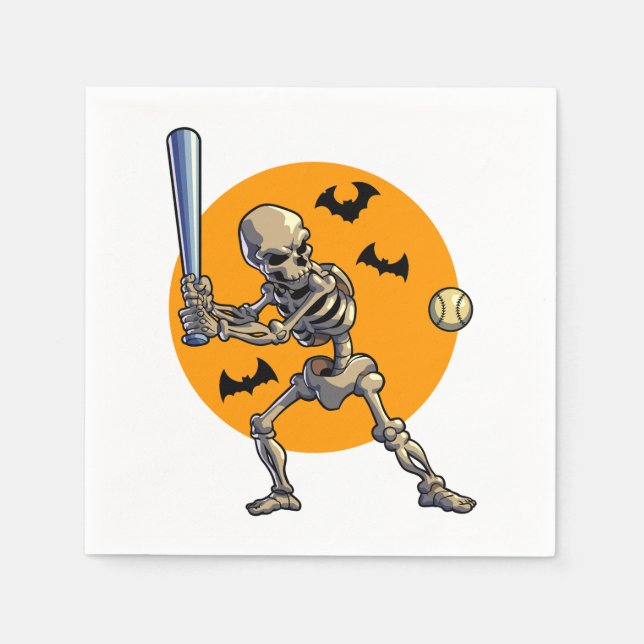 Servilleta De Papel Béisbol Skeleton Halloween Hombres Salón de Béisbo (Anverso)