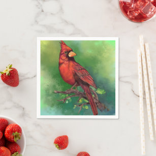 Servilleta De Papel Bella pintura de pájaros del cardenal rojo del nor