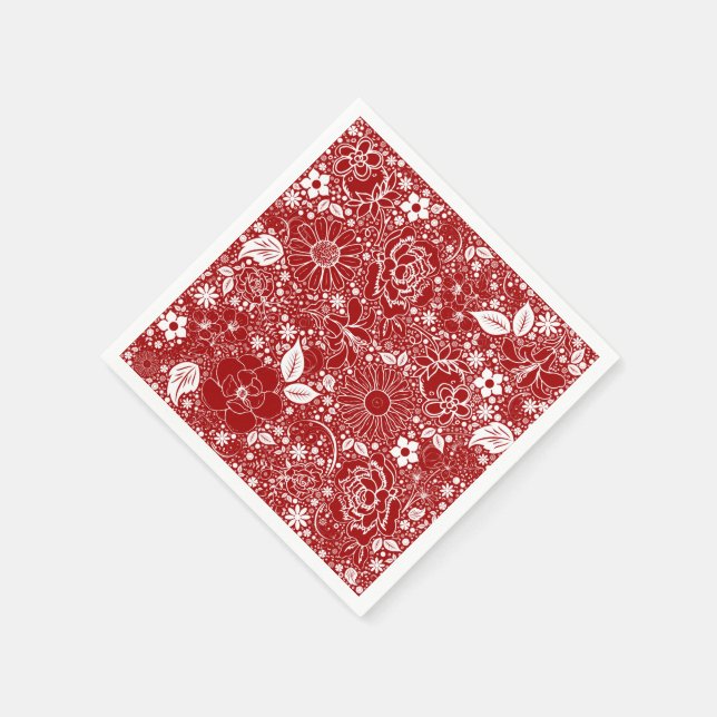 Servilleta De Papel Bellas Botánicas Papel Rojo Fiestas (Borde)