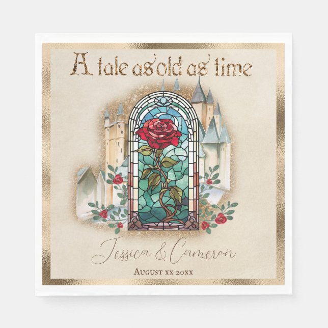 Servilleta De Papel Belleza Rosa de vidrio templado y el Castillo de l (Anverso)