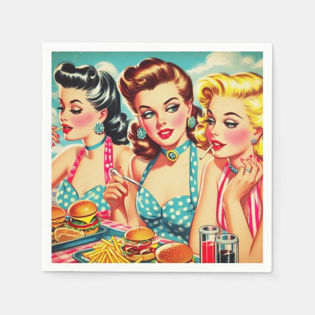 Servilleta De Papel Bellezas retro apuntar (Anverso)