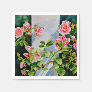 Servilleta De Papel Bellísimas rosas rosadas rojas blancas acuarela fl