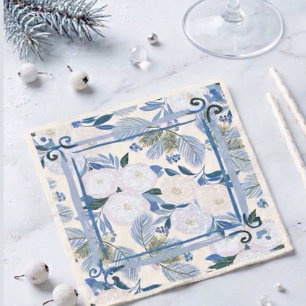 Servilleta De Papel Bello Follaje Azul Boda de Invierno
