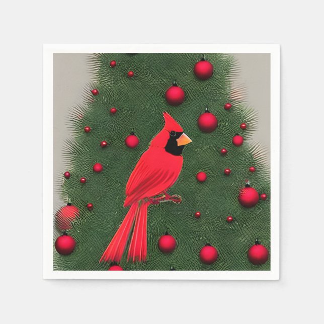 Servilleta De Papel Bellos Navidades Cardenales Rojos (Anverso)