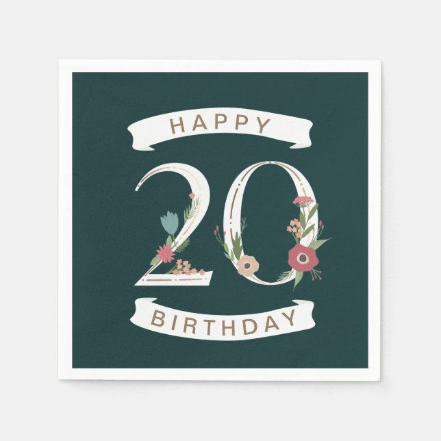 Servilleta De Papel Bellos números florales 20 Napkins (Anverso)