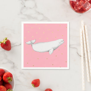 Servilleta De Papel Beluga Ilustracion de ballena dorado puntos rosado