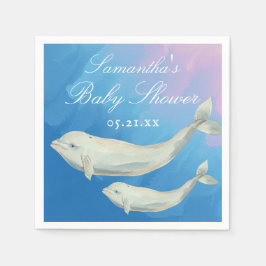 Servilleta De Papel Beluga Whale Mom y Calf Baby Shower