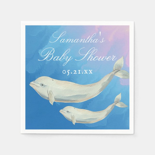 Servilleta De Papel Beluga Whale Mom y Calf Baby Shower (Anverso)