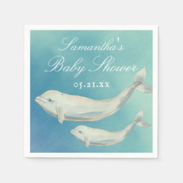 Servilleta De Papel Beluga Whale Mom y Calf Baby Shower