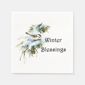 Servilleta De Papel "Bendiciones de invierno" Papel Napkins Chickadee 