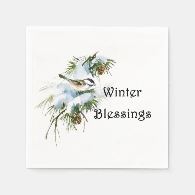 Servilleta De Papel "Bendiciones de invierno" Papel Napkins Chickadee  (Anverso)