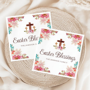 Servilleta De Papel Bendiciones de Pascua Elegantes Cruz Floral