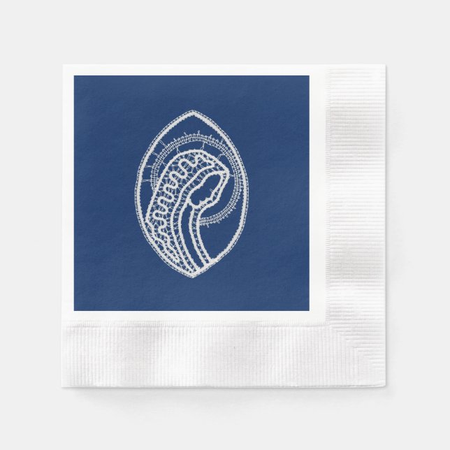 Servilleta De Papel Bendita Virgen María, encaje blanco, azul marino (Anverso)