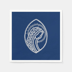 Servilleta De Papel Bendita Virgen María, encaje blanco, azul marino