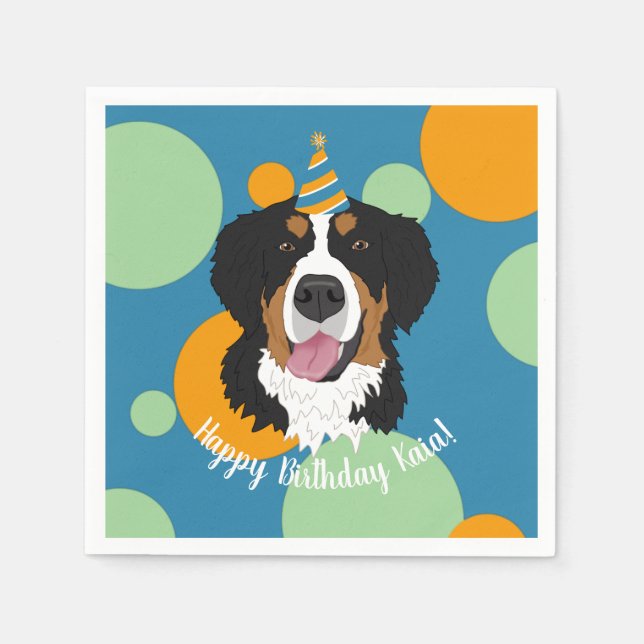 Servilleta De Papel Bernese Mountain Dog Birthday (Anverso)