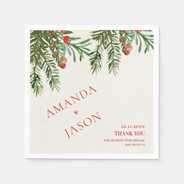 Servilleta De Papel Berries Rojas y deja boda de Navidades festivos (Anverso)