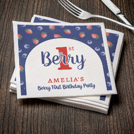 Servilleta De Papel Berry 1er cumpleaños Fiesta Strawberry Blueberry B