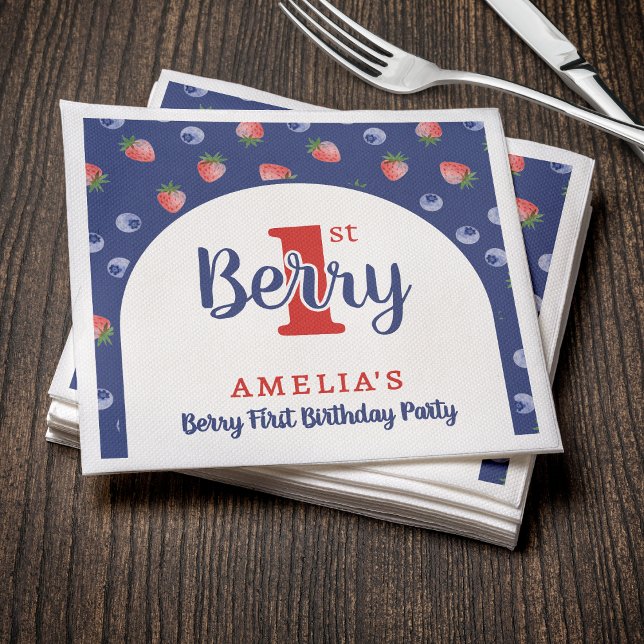 Servilleta De Papel Berry 1er cumpleaños Fiesta Strawberry Blueberry B (Berry 1st Birthday Party Strawberry Blueberry Blue Napkins
)